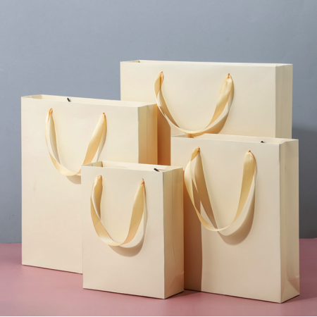 Premium Paper Bag Custom Print Logo Shopping Bags With Logos Ribbon Handle 
