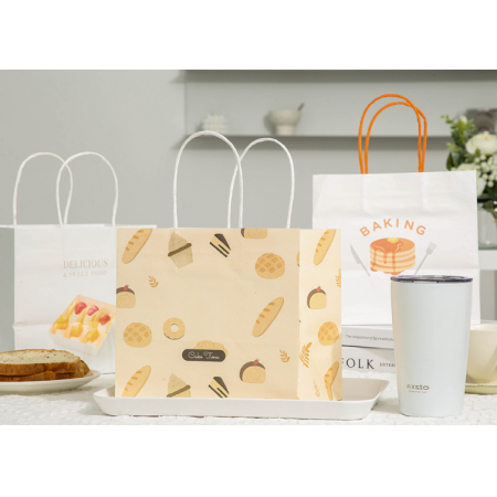 High Quality Kraft Paper Bags With Handles Logo Paper Bakery Coffee Bags 