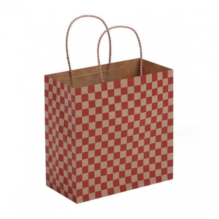 Custom Kraft Bag With Logo Clothes Grid Handle Paper Bags 